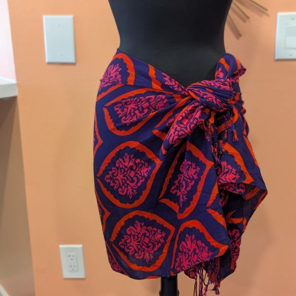 Bohemian Printed Scarf Purple Orange & Pink Luxury Wrap Fringe Shawl Soft - Picture 5 of 11